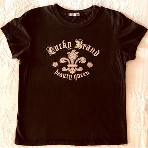 Lucky Brand Tee NWOT “Beauty Queen” Graphic Design Brown Short Sleeve Size Large